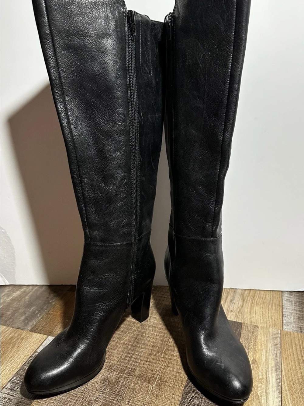 Nine West Zazz Knee High Leather Boots Size 7.5 Black